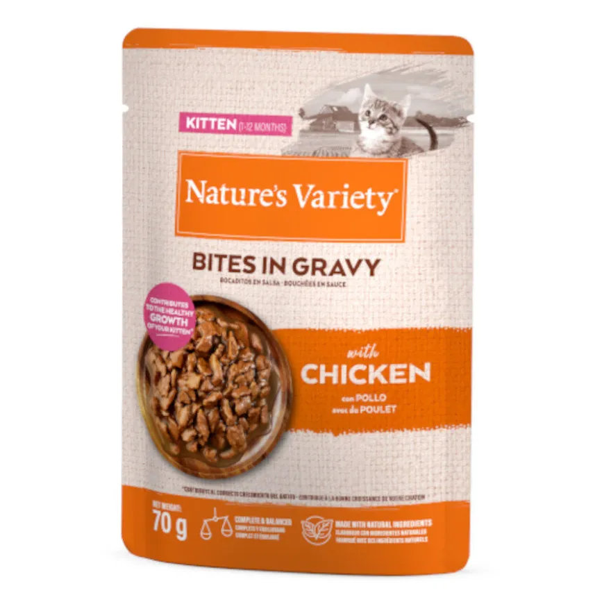 Nature's Variety Kitten Bocaditos de Pollo Sobre en Salsa para gatos
