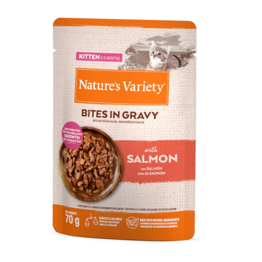 Nature's Variety Kitten Bocaditos de Salmon Sobre en Salsa para gatos