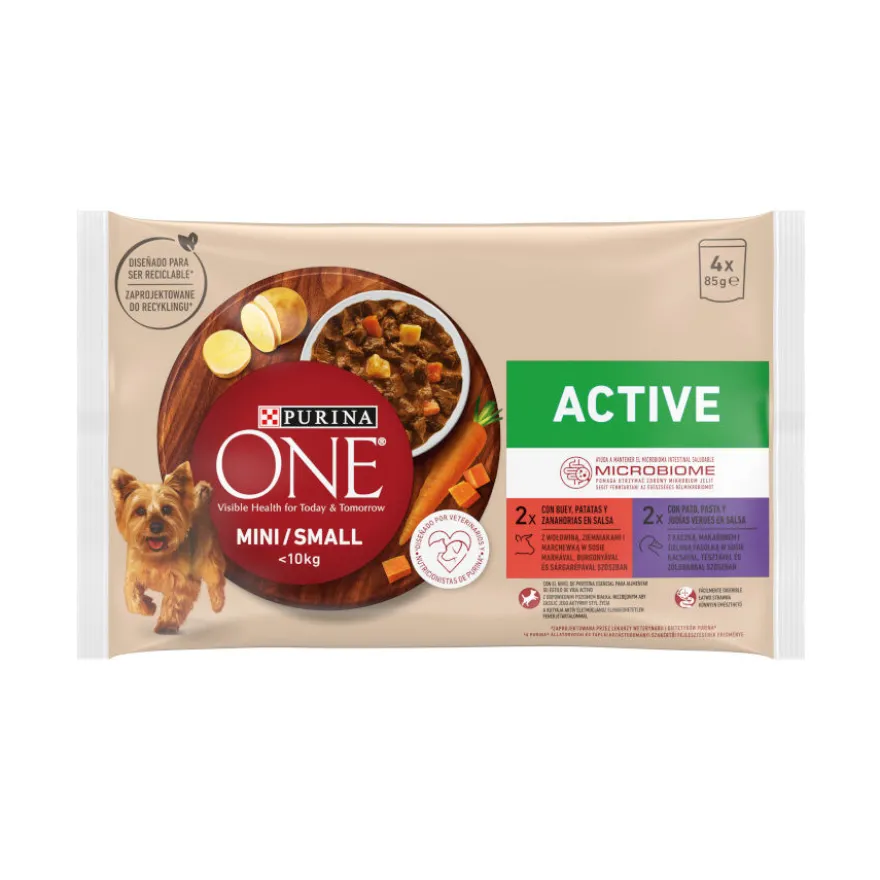 One Adult Mini Small Active Buey y Pato en Salsa sobre para perros