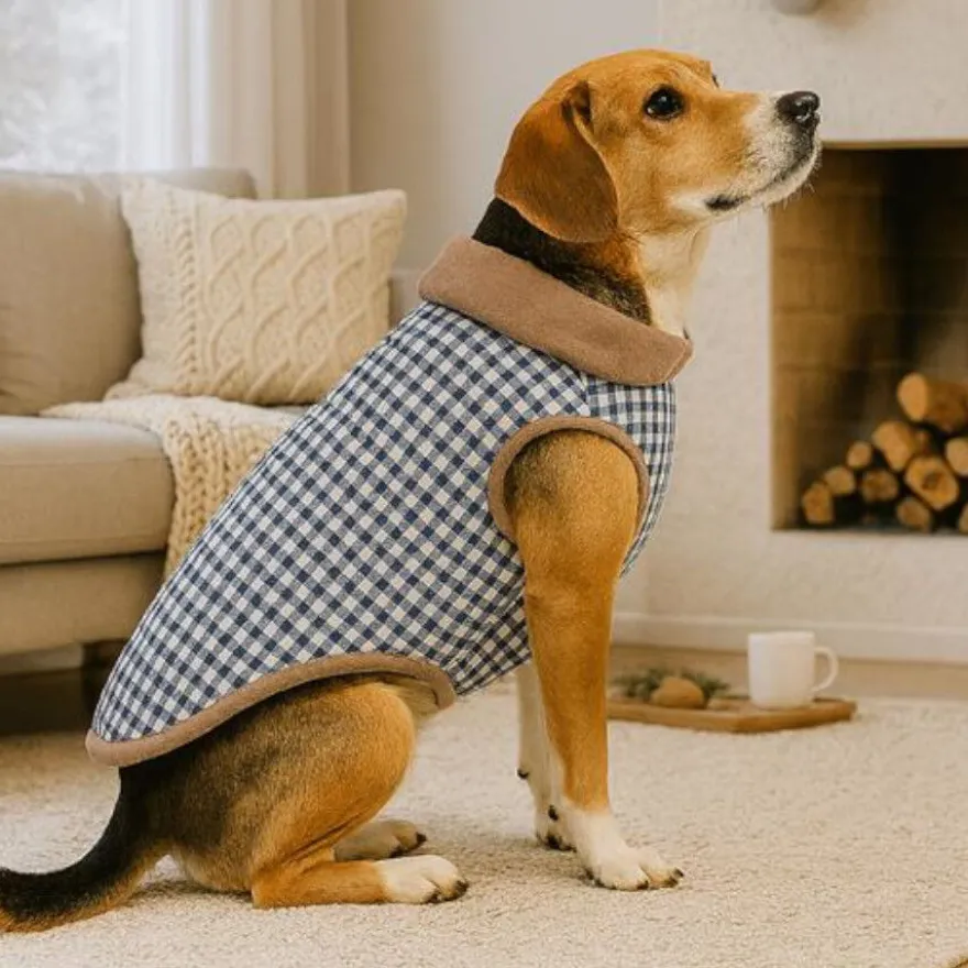 Outech Abrigo Estampado Vichy Azul para perros