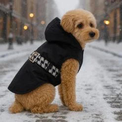 Outech Abrigo Negro con Cinturon para perros