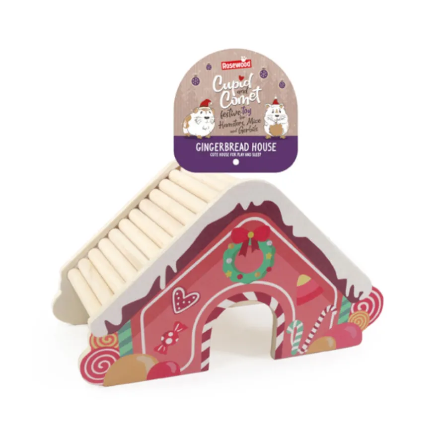 Rosewood Wooden Christmas Gingerbread House Caseta de Madera para roedores