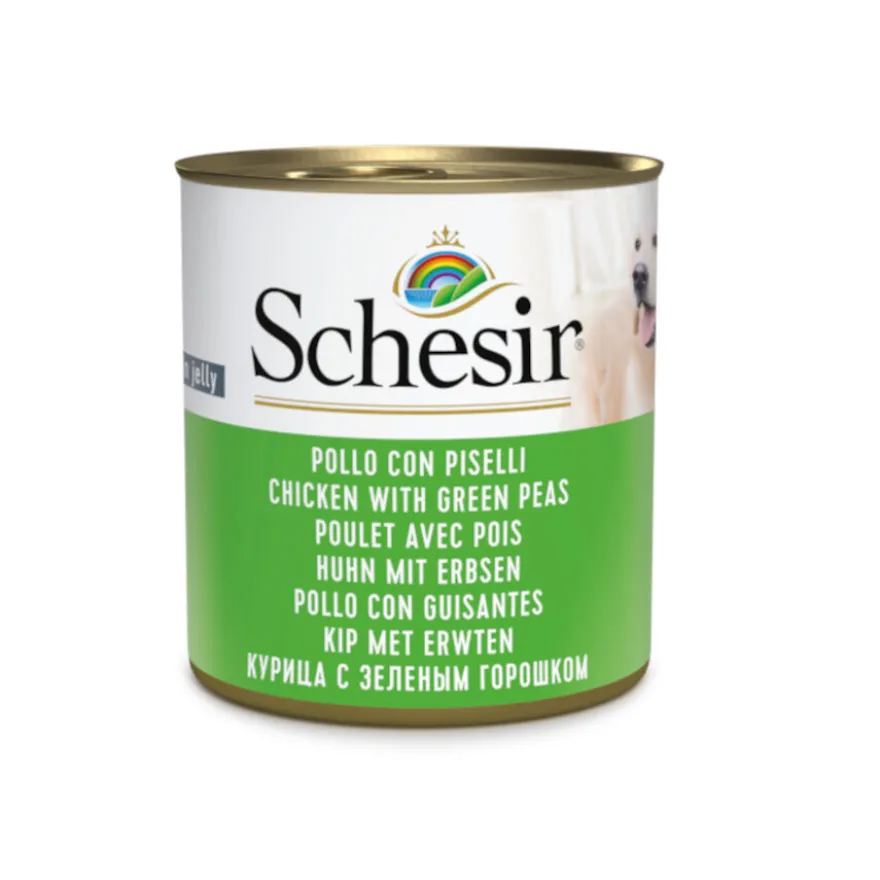 Schesir Adult pollo con guisantes lata para perros