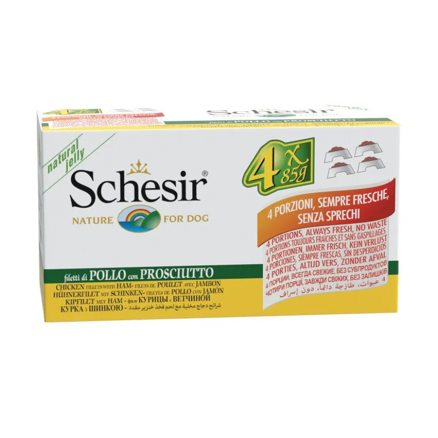 Schesir Adult pollo con jamón lata para perros
