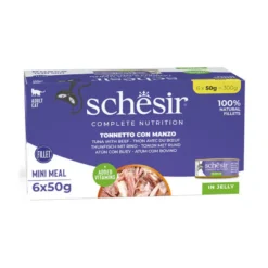 Schesir Nature Atún y Filete de Buey en Gelatina lata para gatos