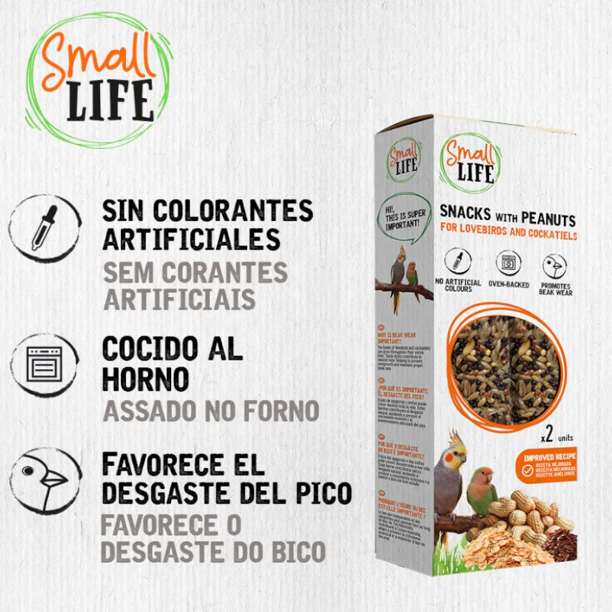 Small Life Barritas Snack con cacahuetes para agapornis y ninfas