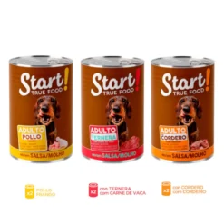 Start! Adult Pollo, Ternera y Cordero en Salsa lata para perros – Multipack