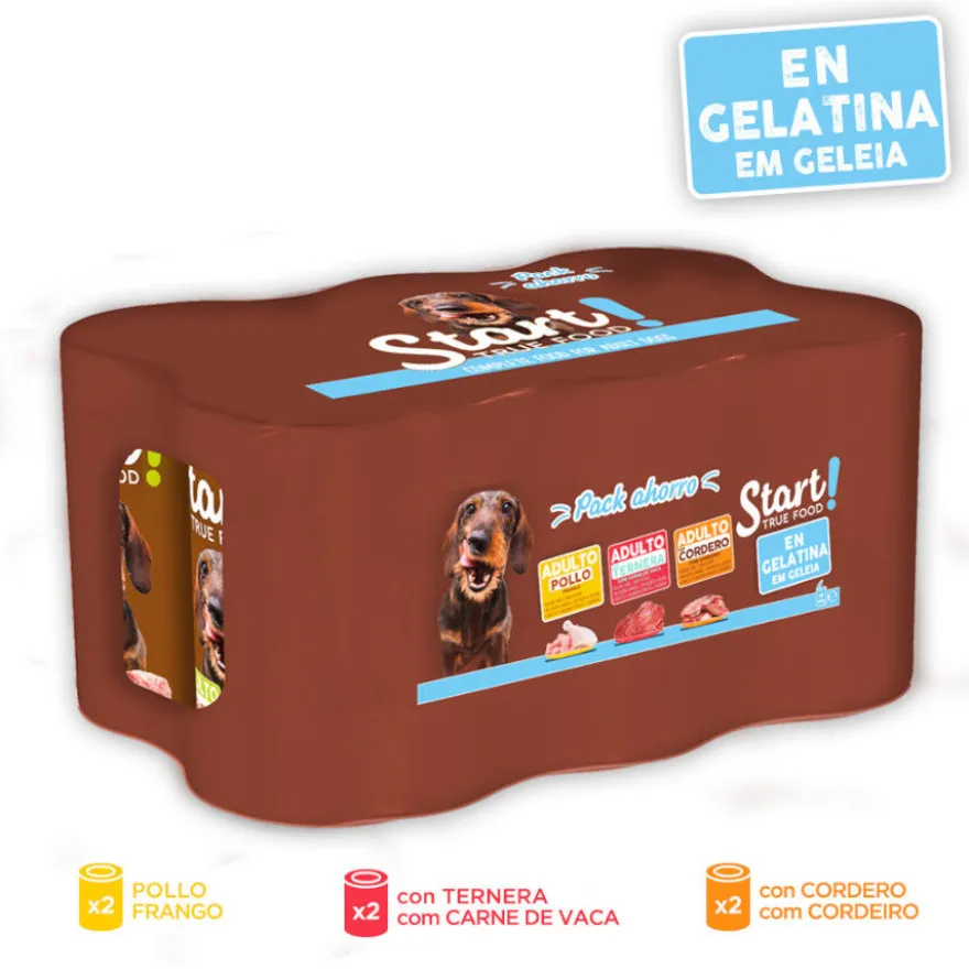 Start! Adult Pollo, Ternera y Cordero en Gelatina lata para perros