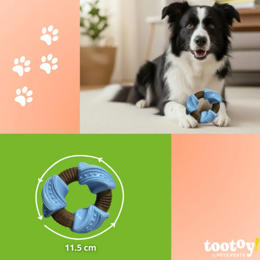 Tootoy! Anillo Mordedor Dental Azul y Marrón para perros