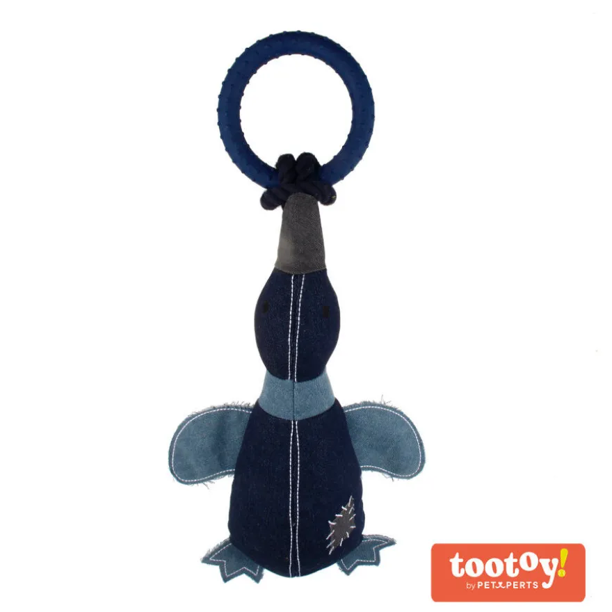Tootoy! Comfort Denim Duck peluche con sonido y cuerda para perros