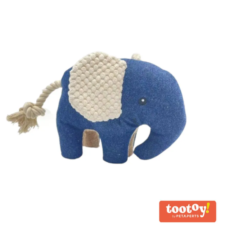 Tootoy! Comfort Denim Elephant peluche con sonido para perros