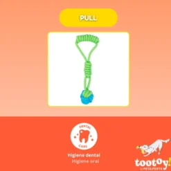 Tootoy! Modedor para Tirar de Cuerda con Pelota Verde y Azul para perros