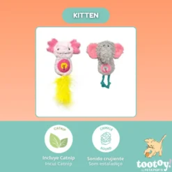 Tootoy! Peluches con Catnip Elefante & Ajolote para gatitos