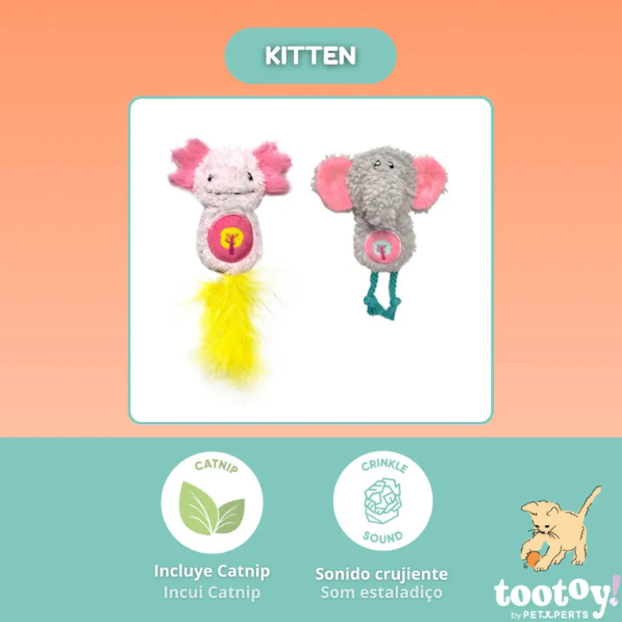 Tootoy! Peluches con Catnip Elefante & Ajolote para gatitos