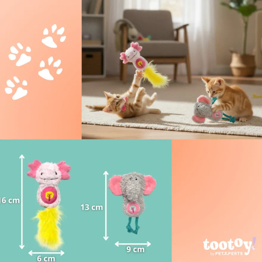 Tootoy! Peluches con Catnip Elefante & Ajolote para gatitos