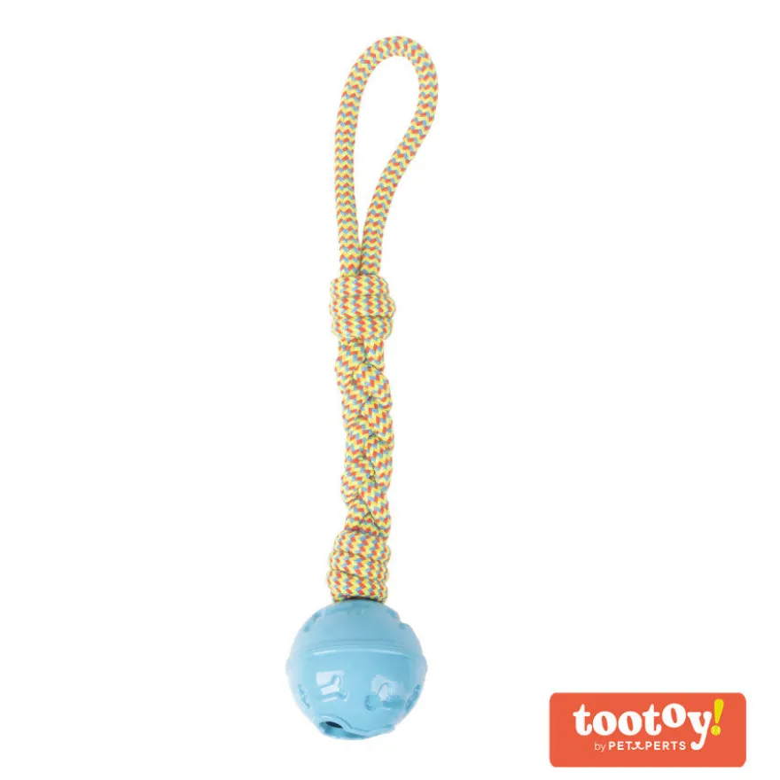 Tootoy! Pull Rope & Treatball Azul pelota con cuerda y portapremios para perros