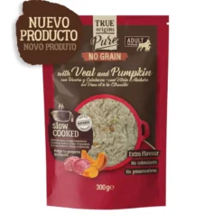 True Origins Pure Adult Gently Coocked Ternera y Calabaza sobre para perros