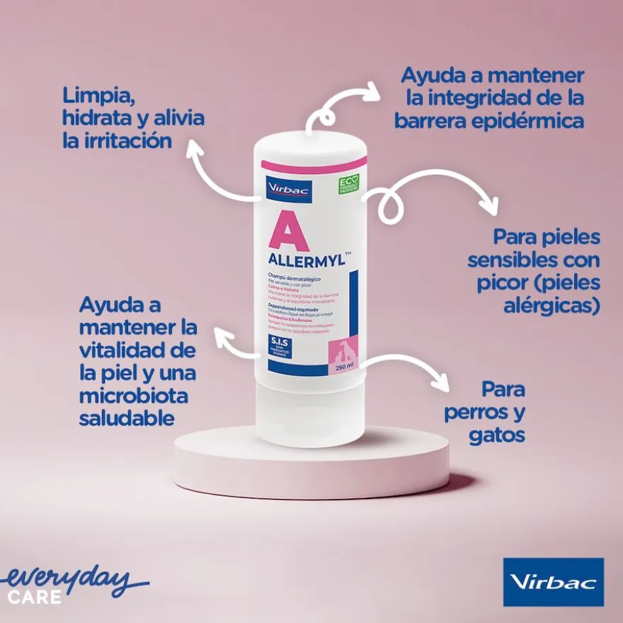 Virbac Allermyl Champú dermatológico para piel sensible de perros y gatos