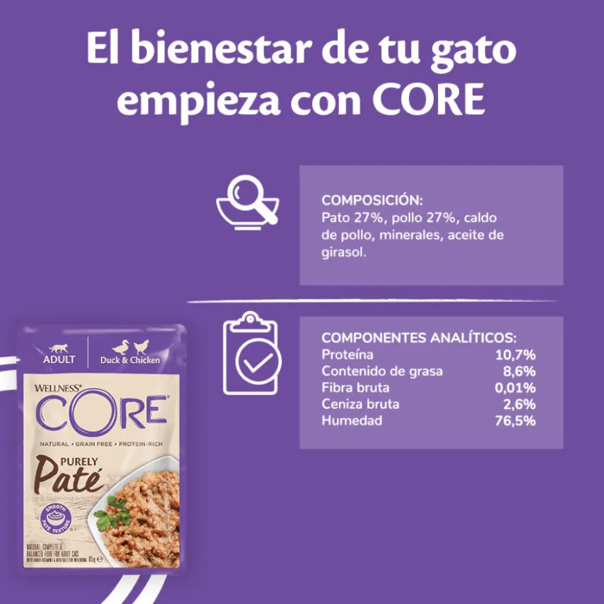 Wellness Core Adult Purely Pato y Pollo en Paté sobre para gatos