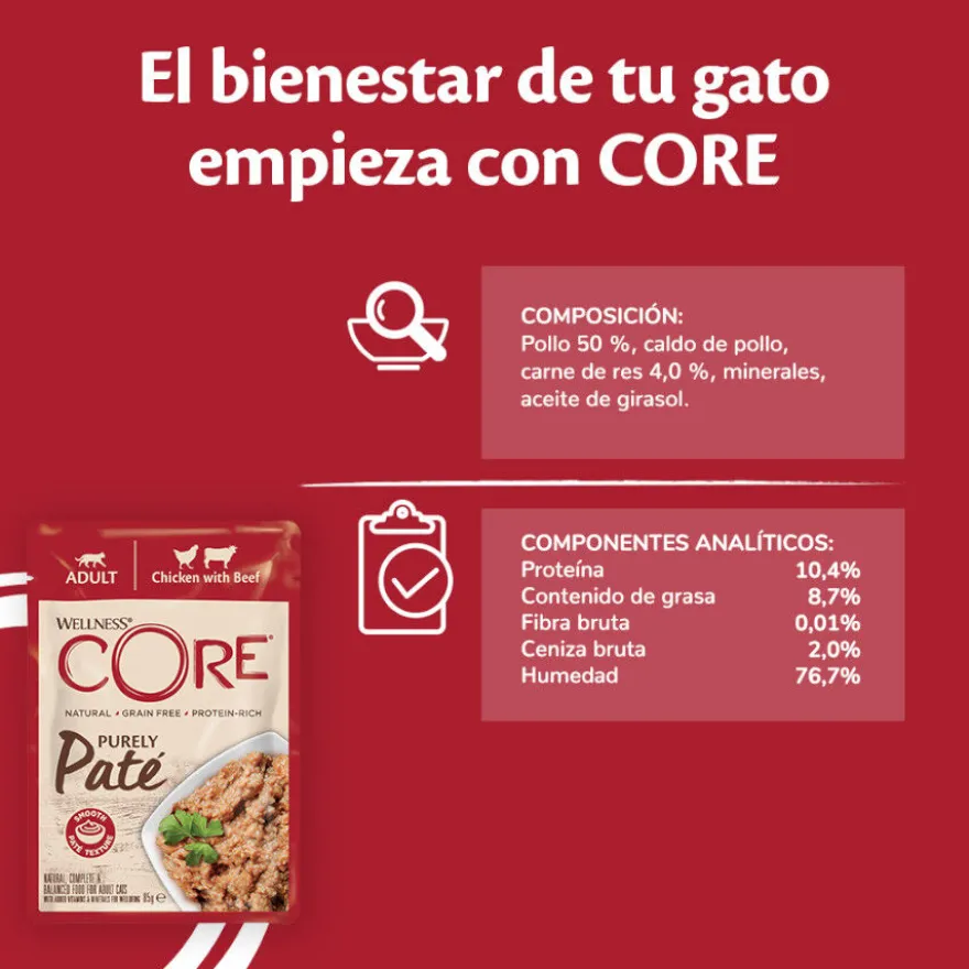 Wellness Core Adult Purely Pollo y Ternera en Paté sobre para gatos