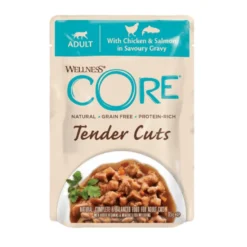 Wellness Core Tender Cuts pollo y salmón sobre en salsa para gatos
