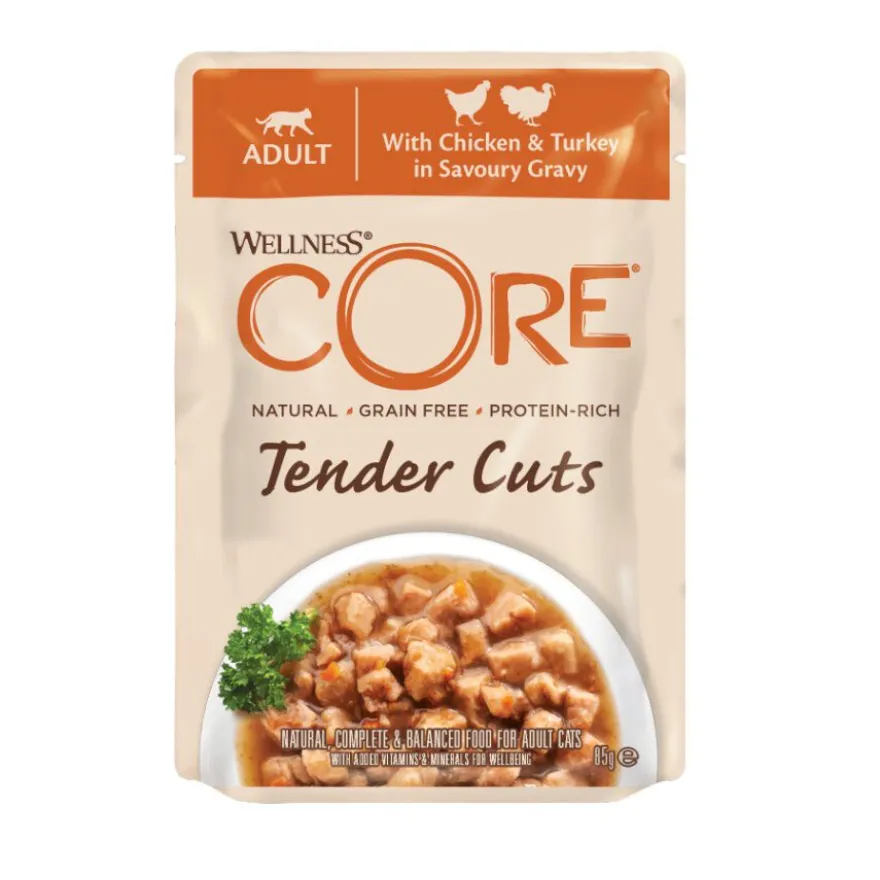 Wellness Core Tender Cuts pollo y pavo sobre en salsa para gatos