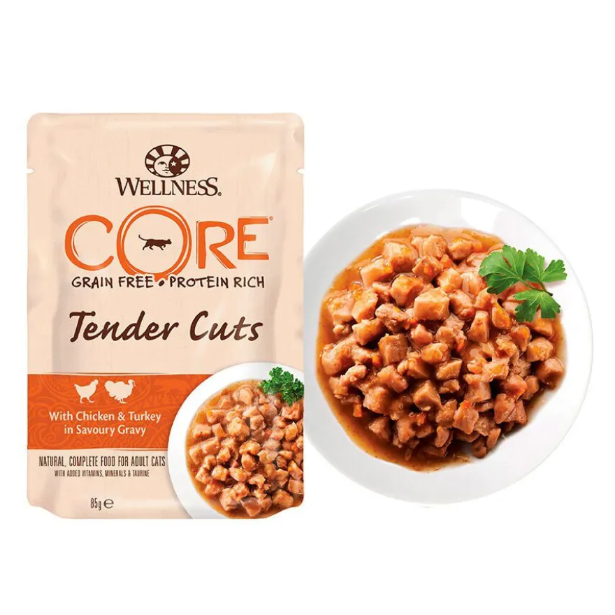 Wellness Core Tender Cuts pollo y pavo sobre en salsa para gatos