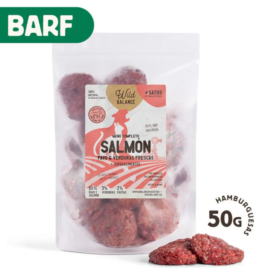 Wild Balance Menú Barf salmón pavo y verduras comida congelada para gatos